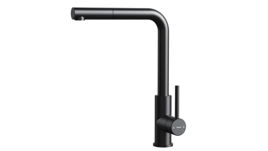 Baterie de bucătărie ecologică UNI 9331 BK, cu monocomandă și extractibilă pentru gura de scurgere înaltă