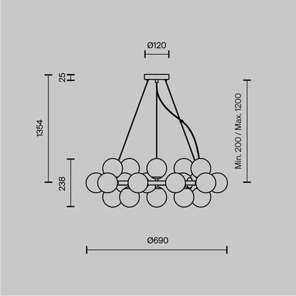 Lustra Maytoni Dallas, alama, sticla smoky, 25XG9, D.69 cm, MOD545PL-25B