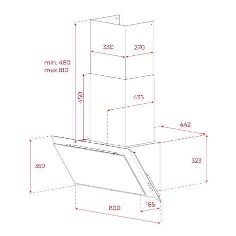 Hota cu design vertical, DVI 88-G1 EOS BM, 60 cm, sistem de extractie perimetrala