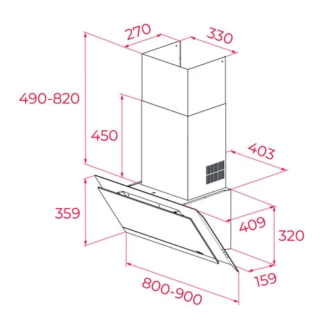 Hota cu design vertical, DVI 98-G1 EOS BM, 90 cm, sistem de extractie perimetrala