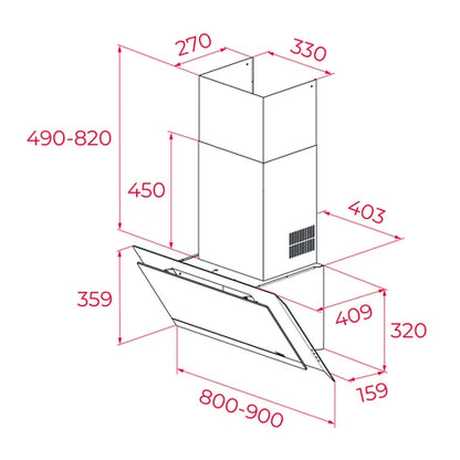 Hota cu design vertical, DVI 98-G1 EOS BM, 90 cm, sistem de extractie perimetrala
