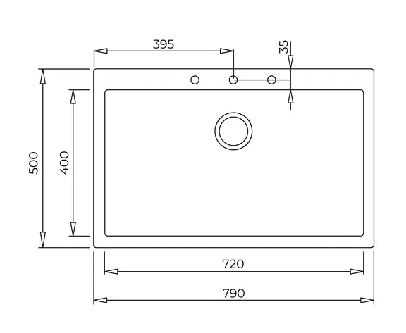Chiuvetă FORSQUARE 72.40 TG BLACK Tegranite+, 1 cuvă, instalare Inset