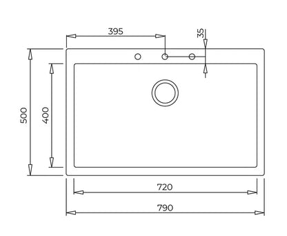 Chiuvetă FORSQUARE 72.40 TG BLACK Tegranite+, 1 cuvă, instalare Inset