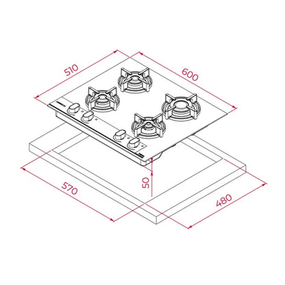 Plita pe gaz din cristal ,GBC 64-G1 GBC BM, 60 cm