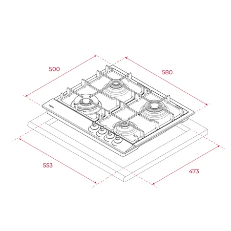 Plita pe gaz GSC 64320 RBC, 60 cm, cu 4 zone de preparare