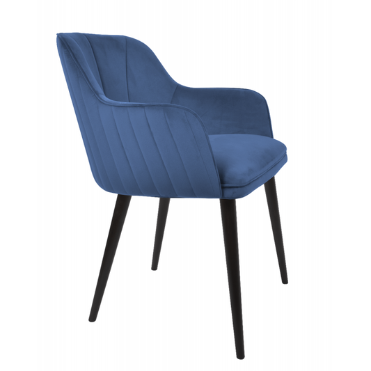 Scaun de catifea Jaquelin Lines, Night Blue