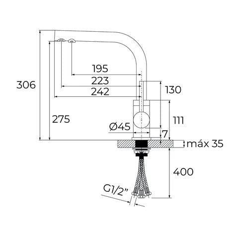 Baterie de bucătărie cu functie de filtrare si teavă înaltă rotativă OS 208 BLACK METALLIC