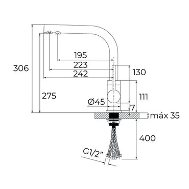 Baterie de bucătărie cu functie de filtrare si teavă înaltă rotativă OS 208 BLACK METALLIC