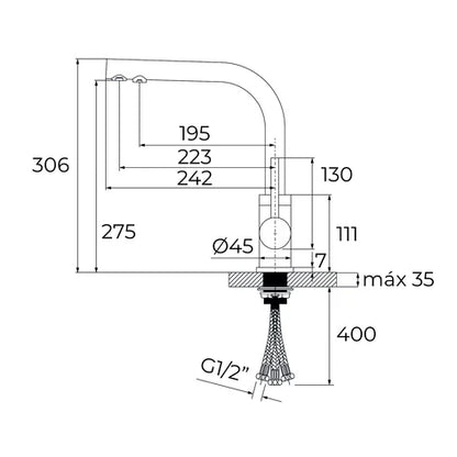 Baterie de bucătărie cu functie de filtrare si teavă înaltă rotativă OS 208 BLACK METALLIC