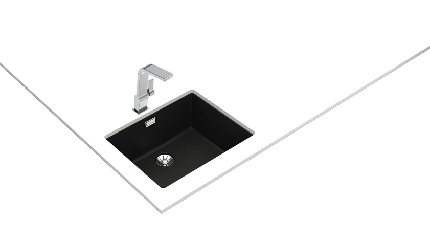 Chiuvetă RADEA 50.40 M-TG BK, Tegranite+, 1 cuvă, suprafață cu rezistență ridicată la impact, șocuri termice și temperaturi ridicate