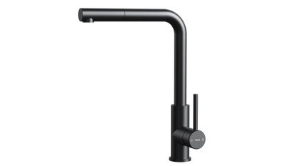 Baterie de bucătărie ecologică UNI 9331 BK, cu monocomandă și extractibilă pentru gura de scurgere înaltă