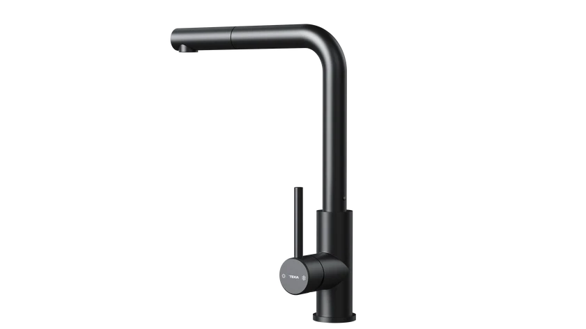 Baterie de bucătărie ecologică UNI 9331 BK, cu monocomandă și extractibilă pentru gura de scurgere înaltă