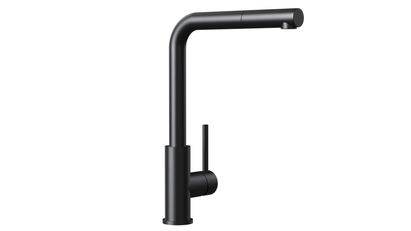 Baterie de bucătărie ecologică UNI 9331 BK, cu monocomandă și extractibilă pentru gura de scurgere înaltă