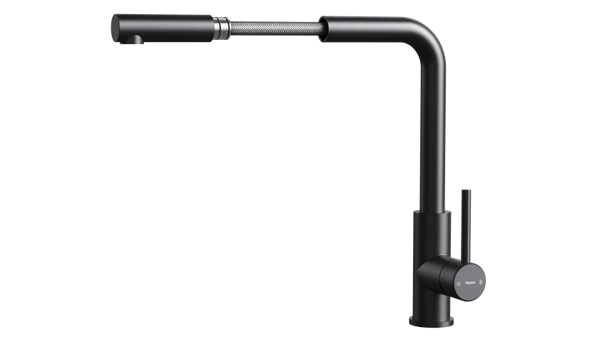 Baterie de bucătărie ecologică UNI 9331 BK, cu monocomandă și extractibilă pentru gura de scurgere înaltă