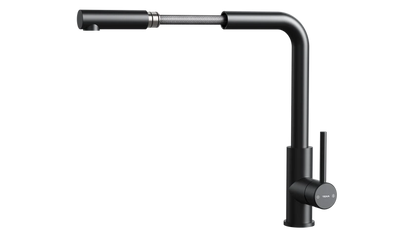 Baterie de bucătărie ecologică UNI 9331 BK, cu monocomandă și extractibilă pentru gura de scurgere înaltă