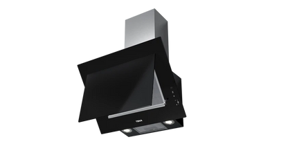 Hotă şemineu cu design vertical DVT 68660 BLACK, paravan din sticlă de culoare neagră, Funcţie Fresh AIR, 60 cm