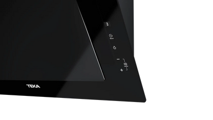 Hotă şemineu cu design vertical DVT 68660 BLACK, paravan din sticlă de culoare neagră, Funcţie Fresh AIR, 60 cm