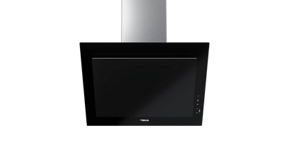 Hotă şemineu cu design vertical DVT 68660 BLACK, paravan din sticlă de culoare neagră, Funcţie Fresh AIR, 60 cm