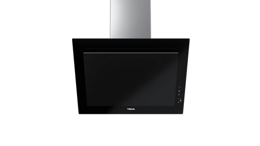 Hotă şemineu cu design vertical DVT 68660 BLACK, paravan din sticlă de culoare neagră, Funcţie Fresh AIR, 60 cm