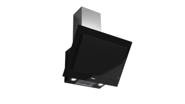 Hotă şemineu cu design vertical DVT 68660 BLACK, paravan din sticlă de culoare neagră, Funcţie Fresh AIR, 60 cm