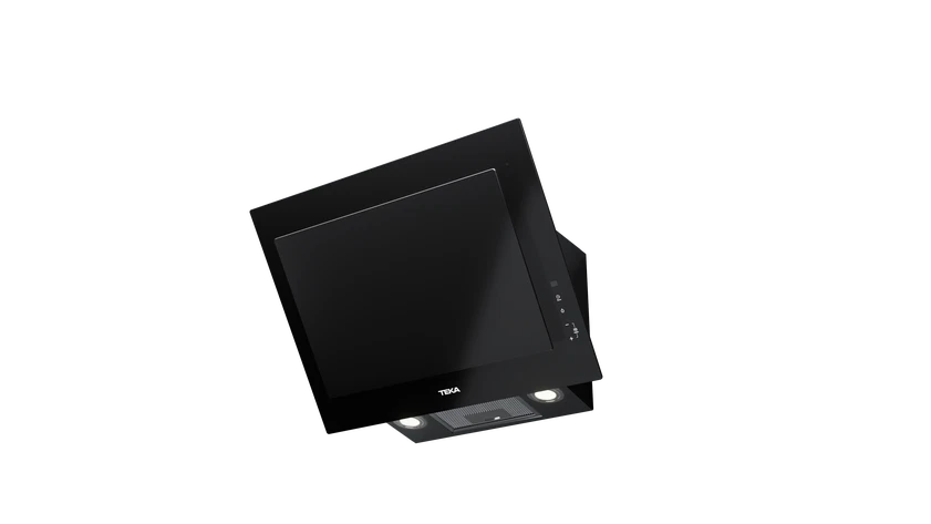 Hotă şemineu cu design vertical DVT 68660 BLACK, paravan din sticlă de culoare neagră, Funcţie Fresh AIR, 60 cm