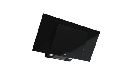 Hotă şemineu cu design vertical DVT 98660 BLACK, paravan din sticlă de culoare neagră, Funcţie Fresh AIR, 90 cm