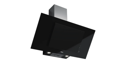 Hotă şemineu cu design vertical DVT 98660 BLACK, paravan din sticlă de culoare neagră, Funcţie Fresh AIR, 90 cm