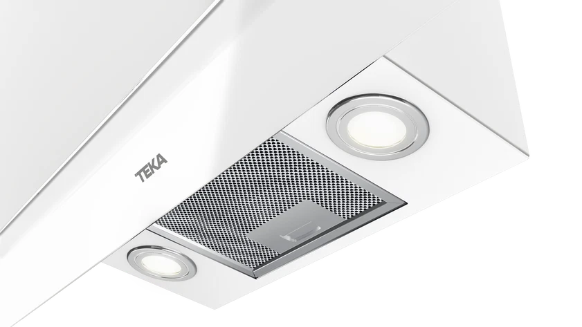 Hota cu design vertical, DVT 98660 TBS WH, 90 cm, sistem de extractie dual