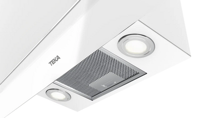 Hota cu design vertical, DVT 98660 TBS WH, 90 cm, sistem de extractie dual