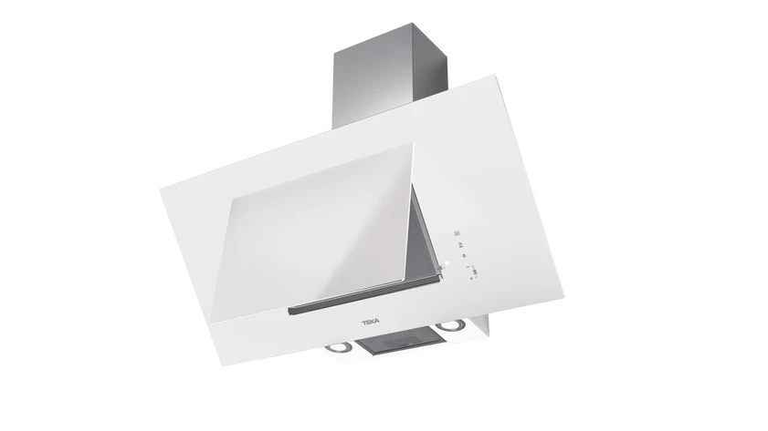 Hota cu design vertical, DVT 98660 TBS WH, 90 cm, sistem de extractie dual