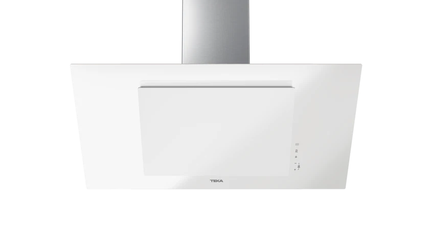 Hota cu design vertical, DVT 98660 TBS WH, 90 cm, sistem de extractie dual