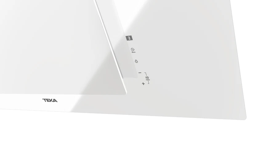 Hota cu design vertical, DVT 98660 TBS WH, 90 cm, sistem de extractie dual