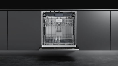 Mașină de spălat vase complet încorporabilă DFI 76950, cu funcţie antibacteriană IonClean, compartiment superior semi-ajustabil pe înălţime şi sistem automat de deschidere,