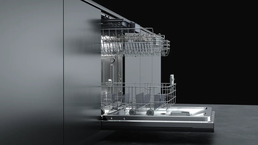 Mașină de spălat vase complet încorporabilă DFI 76950, cu funcţie antibacteriană IonClean, compartiment superior semi-ajustabil pe înălţime şi sistem automat de deschidere,