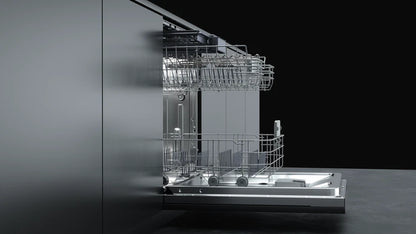 Mașină de spălat vase complet încorporabilă DFI 76950, cu funcţie antibacteriană IonClean, compartiment superior semi-ajustabil pe înălţime şi sistem automat de deschidere,