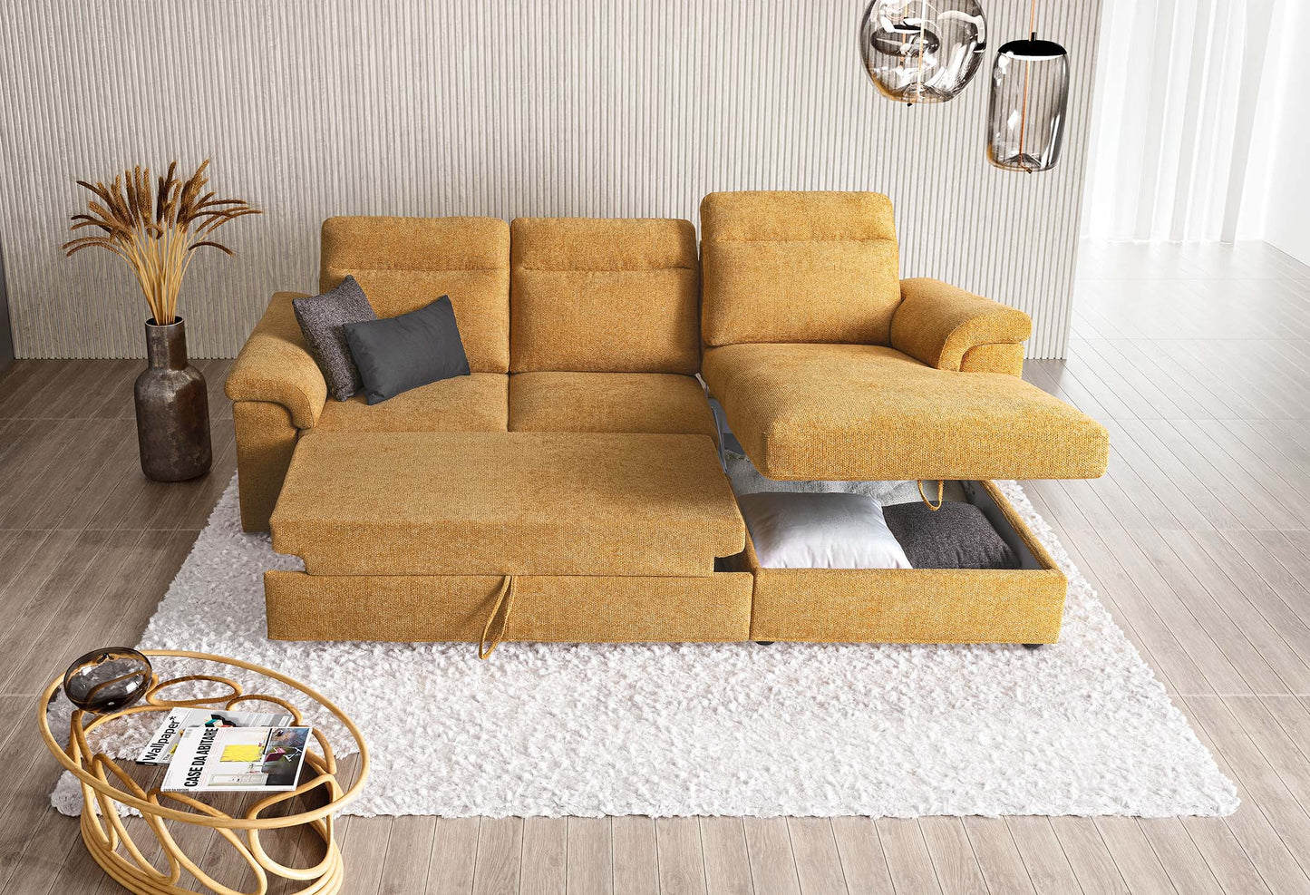 Canapea BELLARGO,material CARACAS 011,parte fixa cu 3 locuri si sezlong