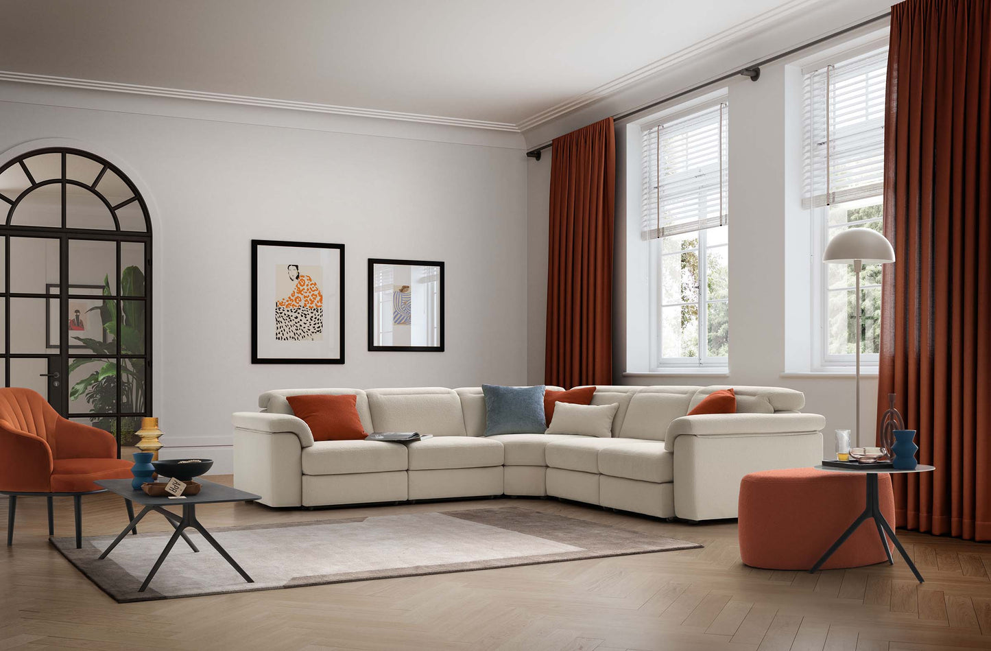 Canapea SWAN, material categoria CARDIFF 003 parte cu 3 sezuturi fixe,  coltul si partea cu 3 sezuturi  fixe