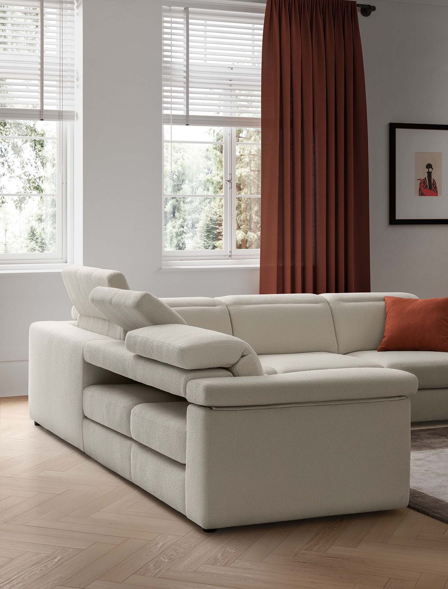 Canapea SWAN, material categoria CARDIFF 003 parte cu 3 sezuturi fixe,  coltul si partea cu 3 sezuturi  fixe